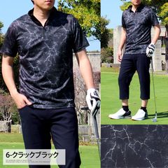Golf Half-Zip Polo Shirt for Men - Golf Wear - Quick-Drying Dry Mesh - Stretch - Short Sleeve - Spring/Summer - Camouflage - All-Over Print - Houndstooth - Check - Star - Botanical - Floral - Palm Tree - Geometric - stop103 6-Crack Black
