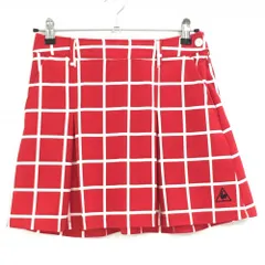 【美品】ルコック スカート レッド×白 格子チェック ボックスプリーツ  レディース M ゴルフウェア le coq sportif