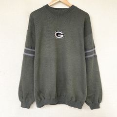 NFL グリーンベイ パッカーズ ポリエステル×コットン ニット セーター プルオーバー ロゴ 刺繍 長袖 サイズ：L オリーブ×グレー