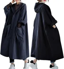 MARIA MARFA マリアマーファ ラグラン 袖 レディース ロング スプリング アウター 無地 着痩せ シルエット 春 秋 薄手 ろんぐ ボアなし 大きい ジャケット かわいい 可愛い ウインドコート 韓国 スポーツ(ネイビー,  XL)