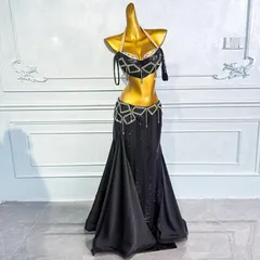 新品未使用 ベリーダンス オリエンタル衣装 刺繍 ブラ スカート オーダーメイド ステージ衣装 ブラック