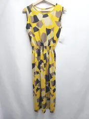 ◇ ⊂ 未使用 Bou Jeloud ブージュルード 総柄 ノースリーブ 膝下丈 ワンピース サイズF イエロー系 レディース E  【1507160002824】