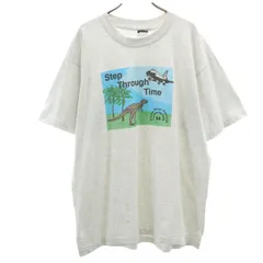 FRUIT OF THE LOOM BEST フルーツオブザルーム ベスト 90s USA製 オールド Step Through Time 半袖 Tシャツ XL グレー シングルステッチ 飛行機 恐竜 メンズ 古着