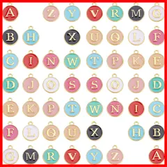 【人気商品】[] 混合色52個 エナメル イニシャル アルファベット チャーム ネックレス ペンダント レター パーツ イヤリング 文字チャーム チョーカー ブレスレット 26文字セット A-Z柄 合金ペンダント 丸メタル チャームパーツ アクセサリーパーツ
