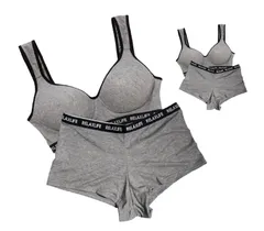[ラウレアアコアコア] グレー 2組 LL 1分丈 レディース スポブラ ナイトブラ ノンワイヤー ブラジャー ショーツ セット インナー 下着 上下セット ブラセット ブラショーツセット スポーツブラジャー 女性 スポーツ [グレー2枚(一分丈)] [LL]