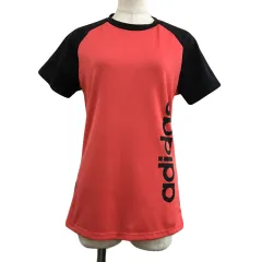 アディダス adidas Tシャツ カットソー プルオーバー クルーネック スポーツウェア バイカラー プリント ロゴ 半袖 OT 赤 黒 レッド ブラック