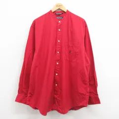 XL/古着 ノーティカ 長袖 ブランド シャツ メンズ 90s ワンポイントロゴ 大きいサイズ ロング丈 コットン ノーカラー 赤 レッド 25oct23 中
