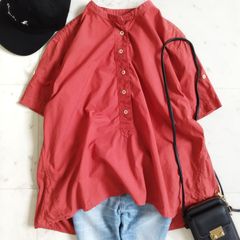 【MHL.マーガレットハウエル】半袖シャツ Ⅲ レッド コットンリネン