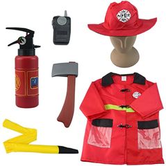 ADOSSY 消防士 子供 コスプレ 6点セット コート 帽子 消火器 斧 トラン シーバー ホース 衣装 イベント 男の子( レッド)