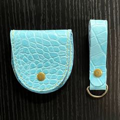 【新品未使用】ワニ革調　革のコインケースとストラップ【手作り】まとめ買い割あり