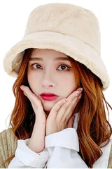 [ネコート] レディース 帽子 バケットハット バケハ 秋冬 防寒 防風 暖かい 折りたたみ ハット ふわふわ おしゃれ ファー ベージュ [ホワイトベージュ] [Free Size]