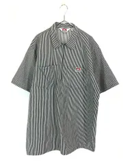 古着 00s BEN DAVIS ストライプ デニム ハーフジップ 半袖 ワーク シャツ XL