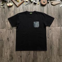 NVGS Tee ブラック系日本藍染めの古布ポケット半袖Tシャツ