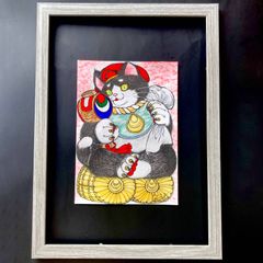 【原画】手描きイラスト　七福神　大黒天　猫【一点物】