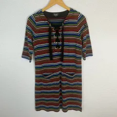 SONIA RYKIEL ソニアリキエル ワンピース カットソー パイル生地 ひざ丈 ボーダー 総柄 レースアップ マルチカラー Sサイズ レディース 古着 Y2K