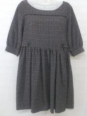 ◇ nano universe Broderie&Co 総柄 七分袖 ミニ フレア ワンピース サイズ38 ネイビー ブラウン レディース P  【中古】 【1209130006763】