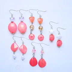 ピアス　５点セット　コーラル系　まとめ売り　ピンク系　お得　プチプラ　低価格　大人可愛い　セット売り