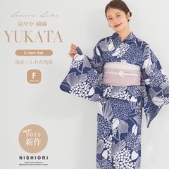 2025年 夏 新作 綿麻 レディース浴衣  帯 2点セット しわ兵児帯 【 浴衣 / 帯 】 帯コーディネート済 兵児帯 上品 きれいめ 大人の浴衣 セット 20代 30代 40代 紺 白