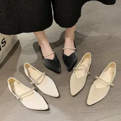 ストラップパンプス ポインテッドトゥパンプス フラットパンプス ぺたんこ バブーシュ カワイイ パール パンプス バレエシューズ 痛くない 歩きやすい 走れる ローヒール カジュアルシューズ フラットシューズ ぺたんこ靴 春 夏 秋wangjun06