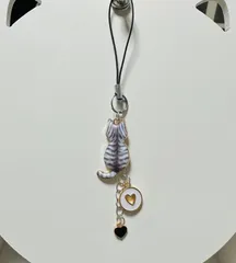 サバトラ猫 ケータイストラップ ♡ハート（白、黒）