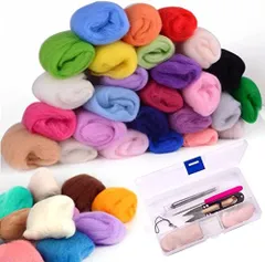36色 羊毛フェルト?専用ツール セット 羊毛繊維 ウール ふわふわ 可愛い カラフル 羊毛キット 初心者様 手芸セット 手作り DIY素材 ハンドクラフト