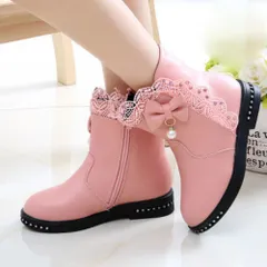 ☆ ピンク ☆ 29(18.5cm) ☆ キッズ ブーツ 裏起毛 pkd18 キッズ ブーツ ショート 裏起毛 女の子 キッズシューズ シューズ 子供靴 レースブーツ ショートブーツ フォーマルシューズ レース リボン フォーマル かわいい 可愛い