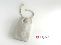 新作‼︎  和柄巾着袋(大)　高級金襴…エメラルドグリーンの小花《送料無料》