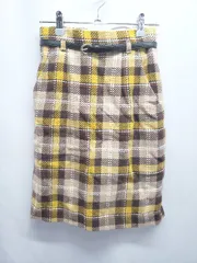 ◇ ⊇ Apuweiser-riche アプワイザー・リッシェ チェック 膝丈 タイト スカート サイズ0 ベージュ系 マルチ レディース E  【1507230003485】