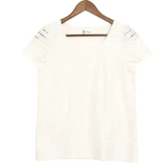 MICHEL KLEIN ミッシェルクラン 春夏★ ストライプ 花柄 幾何学模様 ブラウス カットソー Sz.38 レディース 白