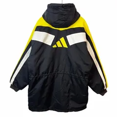アディダスAdidasロング丈ナイロンジャケットベンチコート裏地中綿入りキルティングロゴ刺繍ブラック黒イエロー黄色ホワイト白vintageヴィンテージ41121