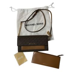 ◆未使用品◆MICHAEL KORS マイケルコース JET SET 2 IN1 ウォレット オン チェーン クロスボディ ウォレットショルダー ブラウン V76996NC