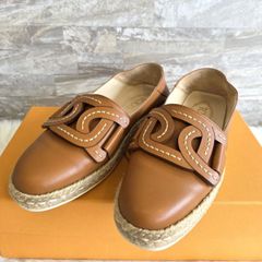 ★美品 【TOD’S /トッズ 】ケイト エスパドリーユ レザー ゴンミーニソール フラットシューズ スリッポン 36.5 約23.5cm キャメル レディース