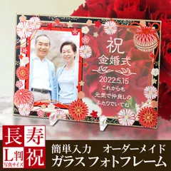 【メルカリショップOPEN記念！ 先着5名様半額セール中！ 通常5720円→2860円】プレゼント ラッピング フォトフレーム 名入れ 彫刻 ガラスフォトフレーム 和柄  長寿お祝い 写真L判