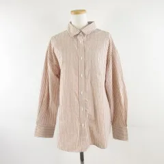ジーユー GU ストライプオーバーサイズシャツ 長袖 ベージュ 白 M *A201