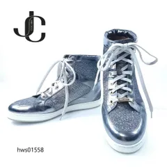 【美品】 JIMMYCHOO ハイカットスニーカー ラメ シルバー 37 レディース レースアップ ジミーチュウ hws01558