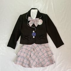訳あり 新品 未使用 タグ付き motherways マザウェイズ 女の子 子供用 スーツ 120㎝ ブラック ホワイト ピンク チェック フリル ティアード リボン エンブレム かわいい 発表会 結婚式 セレモニー フォーマル 入園式 卒園式