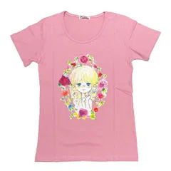 水森亜土 お花の少女柄 プリント半袖Tシャツ(L) ローズピンク アパレルのサムネイル