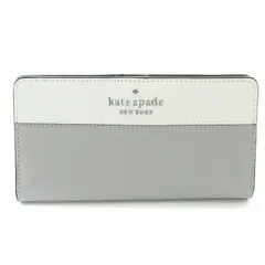 ケイトスペード KATE SPADE 長財布 ロングウォレット 二つ折り レザー バイカラー ロゴ 装飾 グレー 白 ホワイト /BB