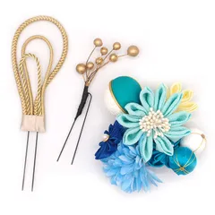 髪飾り ３点セット 京都 西陣 和小物 京あそび MIYAKO ASOBI 水色 成人式 花 和風 浴衣 着物 振袖 袴 七五三 子供 結婚式お呼ばれ 卒業式 入学式 髪留め コーム キッズ 日本製 送料無料 W 98 CM-4-797 w780　Si
