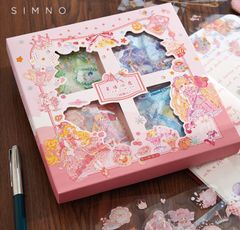シール　5　ステッカー　シール　女の子　箱入り　クリア　PET 　フレークシール　コラージュ　かわいい　おしゃれ