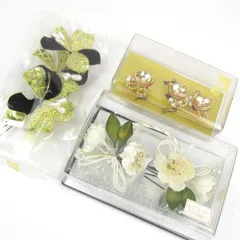 髪飾り 3点セット フラワーモチーフ ビーズ ヘアピン 和装小物 ヘアアクセサリー まとめて まとめ売り レディース 【中古】