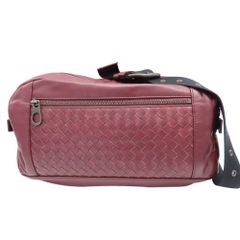 ≪値下げ≫ 【中古】BOTTEGA VENETA ボッテガヴェネタ ボディバッグ 361013 VQ121 5065 イントレチャート ウエストバッグ バッグ レザー メンズ 赤茶 A2301025 【無料ギフトラッピング承ります】