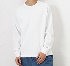 (白) DISCUS 無地ワッフルロングスリーブTシャツ メンズ 長袖Tシャツ
