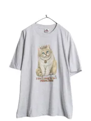 【お得なクーポン配布中!】 90s ネコ イラスト プリント Tシャツ メンズ レディース XL オールド アニマル 猫 ジョーク グラフィック ヘビーウェイト 大きいサイズ 灰のサムネイル