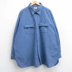 XL/古着 エルエルビーン LLBEAN 長袖 ヘビー フランネル シャツ メンズ 80s シャモアクロス 大きいサイズ ロング丈 コットン 薄紺 ネイビー