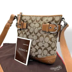 良品 963 コーチ ショルダーバッグ シグネチャー キャンバス レザー 茶