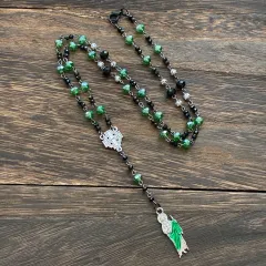 天然石ネックレス　ブラックスピネル使用　ロザリオ風　守護聖人サン・フダス・タデオ　お守り