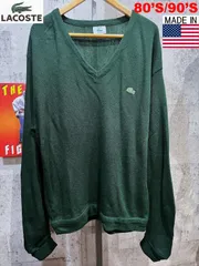 80'S-90'S USA製 IZOD ラコステ アクリル Vネック セーター L ダークグリーン LACOSTE