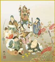 色紙  色紙掛けなし 色紙絵  和風 七福神  モダン 掛軸 床の間 和室 おしゃれ 壁掛け 絵