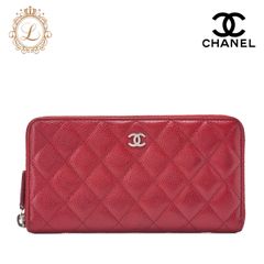 CHANEL シャネル マトラッセ ラウンド長財布 キャビアスキン　赤（シルバー金具）レディースウォレット 財布   【中古】【送料無料】